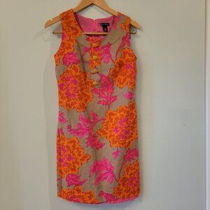 Sleeveless Linen Floral Shift Dress Sz 4